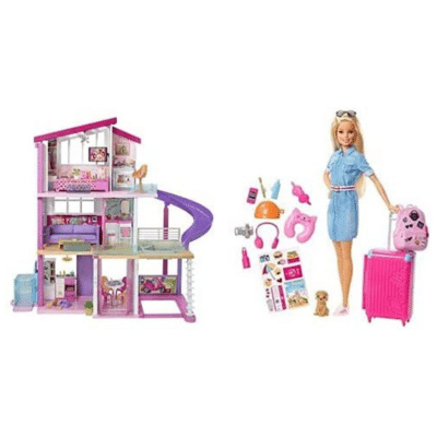 Barbie Casa De Muñecas con Accesorios, La Casa De Tus Sueños, con Elevador Nuevo (Mattel Gnh53) + Vamos De Viaje, Muñeca con Accesorios