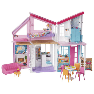 Barbie Casa de Muñecas Malibú - Casa Transformable de 2 Plantas con 6 Habitaciones - Más de 25 Piezas