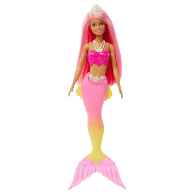 Barbie Sirena Muñeca con pelo rosa, cola ombré, corona blanca y aletas esculpidas, juguete +3 años (Mattel HGR11)