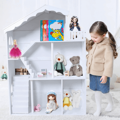 Casa de muñecas para niños, estantería, casa de muñecas, juguetes de madera, estante organizador de almacenamiento, regalo para niños con 3 niveles