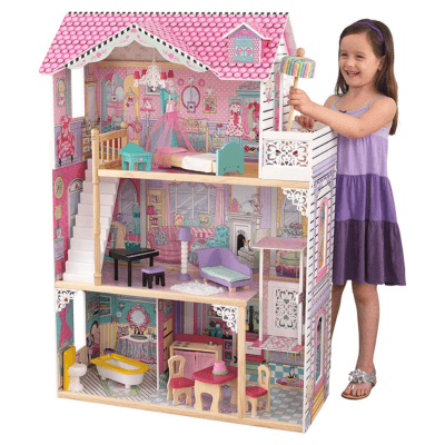 KidKraft Annabelle Casa de muñecas de madera con muebles y accesorios incluidos, 3 pisos, para muñecas de 30 cm , Multicolor 65934