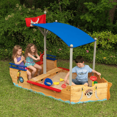 KidKraft - Arenero de madera para niños, diseño de galeón pirata, para jardín y exterior, Color Multicolor (128)