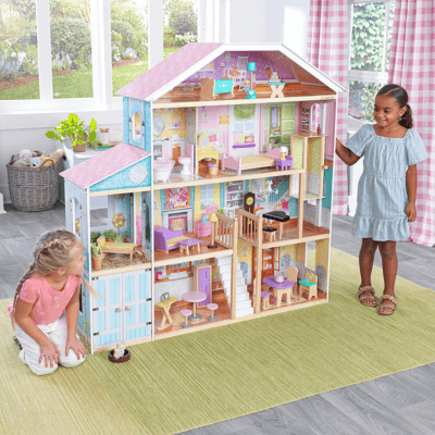 KidKraft - Casa de muÑecas de madera Grand View - 65954 - 34 accesorios incluidos - para muÑecas de 30 cm - Montaje EZkraft