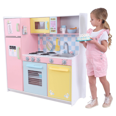 KidKraft- Cocina de juguete de madera, para niños, con accesorios para juegos de dramatización incluidos , Color Pastel (53181)