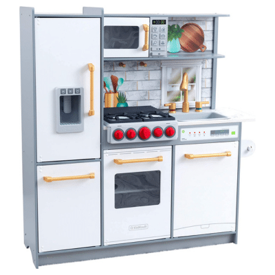 KidKraft Cocina de madera de juguete Uptown Elite para niños con tres modos de juego y funciones prácticas , Blanco 53437