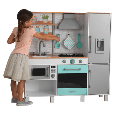 KidKraft- Gourmet Chef Cocina de juguete de madera con máquina de hielo, Color Gris (53421)