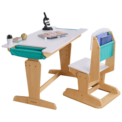 KidKraft-Grow Together Escritorio y Silla Ajustables con Bolsillo de Almacenamiento, Muebles para Salas de Juego y Dormitorio de Niños, (20307)