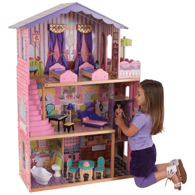 KidKraft-My Dream Mansion Casa de muñecas de madera con muebles y accesorios incluidos, 3 pisos, para muñecas de 30 cm , Color Multicolor (65082)