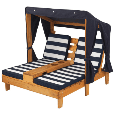 KidKraft- Tumbona de jardín doble para niños, de madera, con posavasos , Color Azul marino y blanco (524)