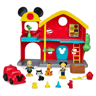 Mickey Mouse & Minnie - Estación de Bomberos, Set de Juguete de y Sus Amigos de Disney, con figra articulada, 10 Accesorios incluidos