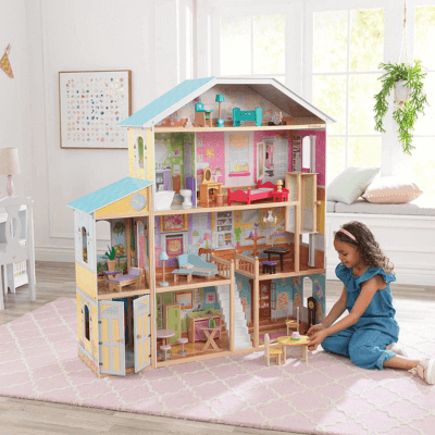 PROMOCIONAL 1 - KidKraft 65252 Casa de muñecas de madera Majestic Mansion para muñecas de 30 cm con 34 accesorios incluidos y 4 niveles de ju